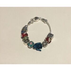 Silver Peace Theme Murano Bead Bracelet~kn